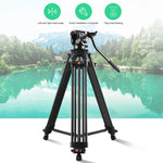 PULUZ Treppiede professionale per videocamera resistente in lega di alluminio con testa fluida per fotocamera DSLR/SLR, altezza regolabile: 80-160 cm, 80-160cm Tripod