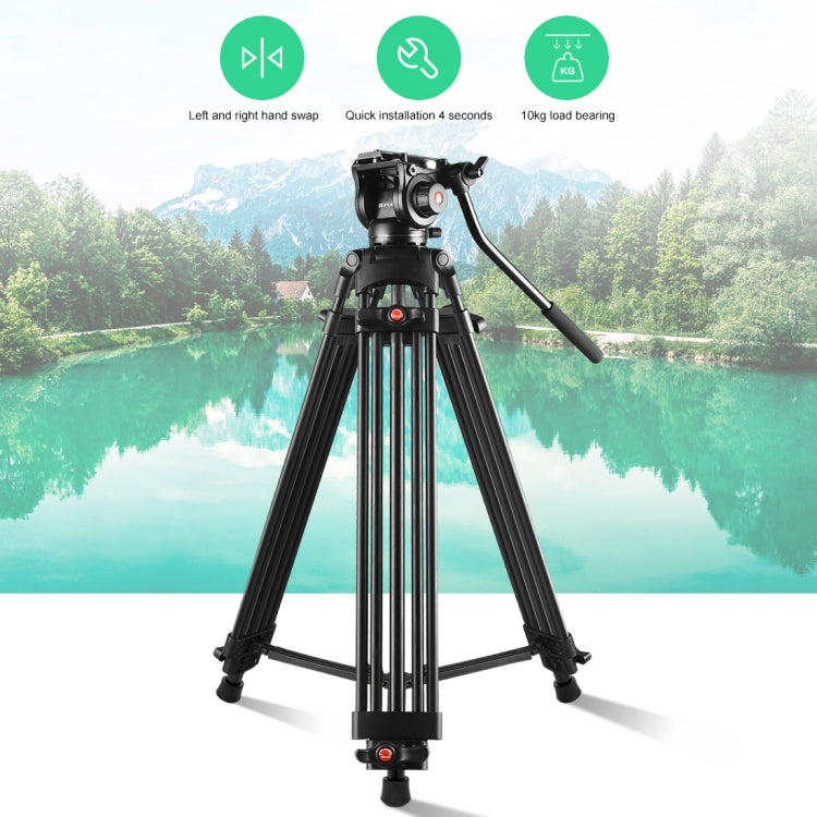 PULUZ Treppiede professionale per videocamera resistente in lega di alluminio con testa fluida per fotocamera DSLR/SLR, altezza regolabile: 80-160 cm, 80-160cm Tripod