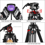 PULUZ Treppiede professionale per videocamera resistente in lega di alluminio con testa fluida per fotocamera DSLR/SLR, altezza regolabile: 80-160 cm, 80-160cm Tripod