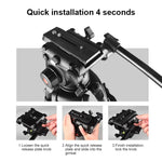 PULUZ Treppiede professionale per videocamera resistente in lega di alluminio con testa fluida per fotocamera DSLR/SLR, altezza regolabile: 80-160 cm, 80-160cm Tripod