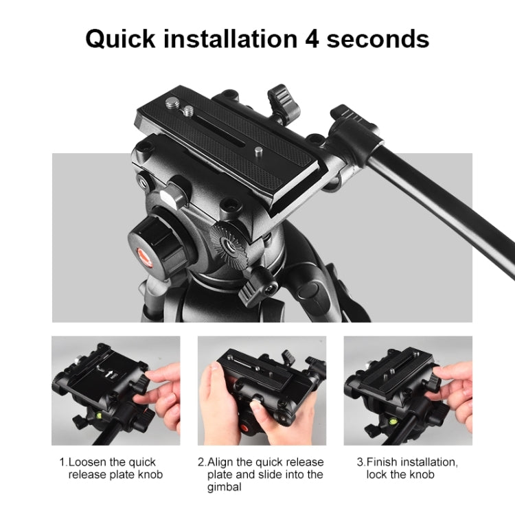 PULUZ Treppiede professionale per videocamera resistente in lega di alluminio con testa fluida per fotocamera DSLR/SLR, altezza regolabile: 80-160 cm, 80-160cm Tripod