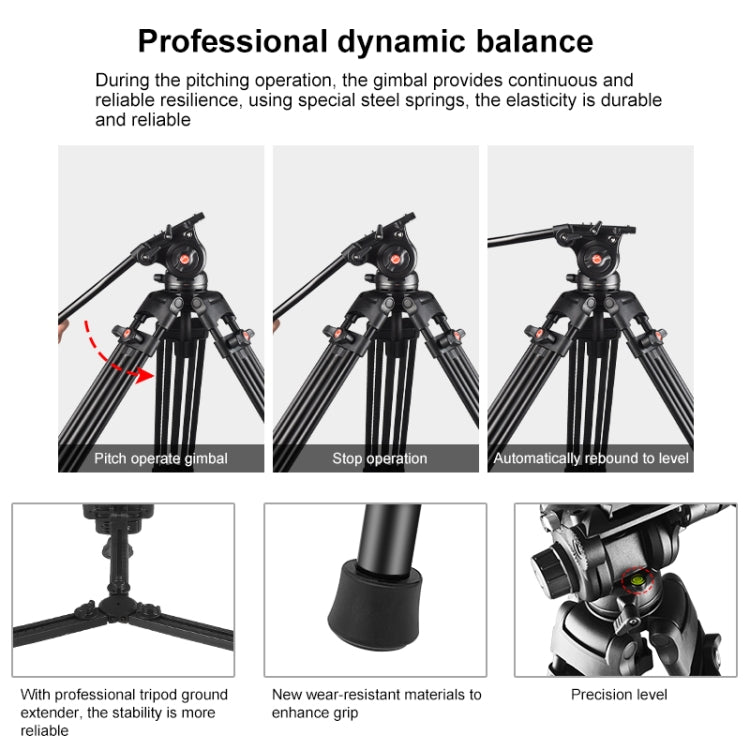 PULUZ Treppiede professionale per videocamera resistente in lega di alluminio con testa fluida per fotocamera DSLR/SLR, altezza regolabile: 80-160 cm, 80-160cm Tripod
