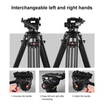 PULUZ Treppiede professionale per videocamera resistente in lega di alluminio con testa fluida per fotocamera DSLR/SLR, altezza regolabile: 80-160 cm, 80-160cm Tripod