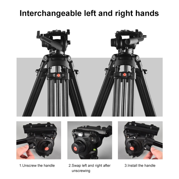PULUZ Treppiede professionale per videocamera resistente in lega di alluminio con testa fluida per fotocamera DSLR/SLR, altezza regolabile: 80-160 cm, 80-160cm Tripod