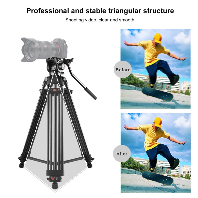 PULUZ Treppiede professionale per videocamera resistente in lega di alluminio con testa fluida per fotocamera DSLR/SLR, altezza regolabile: 80-160 cm, 80-160cm Tripod