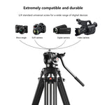 PULUZ Treppiede professionale per videocamera resistente in lega di alluminio con testa fluida per fotocamera DSLR/SLR, altezza regolabile: 80-160 cm, 80-160cm Tripod