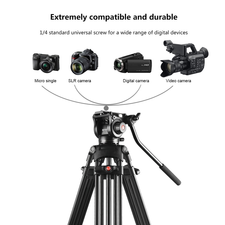 PULUZ Treppiede professionale per videocamera resistente in lega di alluminio con testa fluida per fotocamera DSLR/SLR, altezza regolabile: 80-160 cm, 80-160cm Tripod