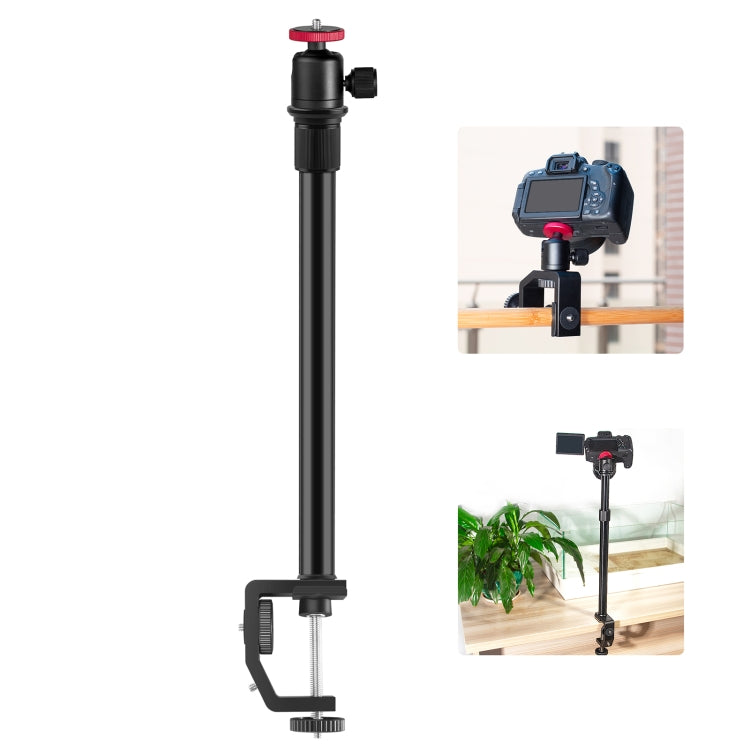 PULUZ C Morsetto Supporto per lampada Estensione per albero centrale Kit supporto per monopiede con testa a sfera, Lunghezza asta: 33-60 cm, C Clamp Extension Rod with Ball-Head