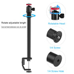PULUZ C Morsetto Supporto per lampada Estensione per albero centrale Kit supporto per monopiede con testa a sfera, Lunghezza asta: 33-60 cm, C Clamp Extension Rod with Ball-Head