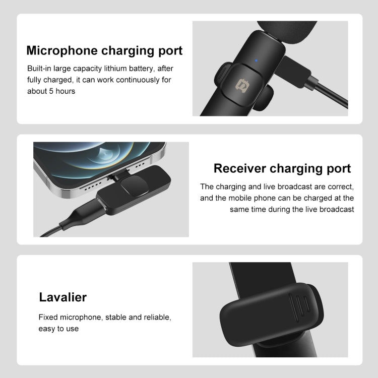 Microfono riverbero con riduzione del rumore lavalier wireless PULUZ per dispositivo a 8 pin, supporta la ricarica del telefono, 8 Pin Wireless Microphone