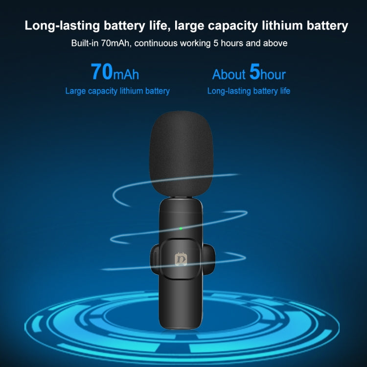 Microfono riverbero con riduzione del rumore lavalier wireless PULUZ per dispositivo a 8 pin, supporta la ricarica del telefono, 8 Pin Wireless Microphone