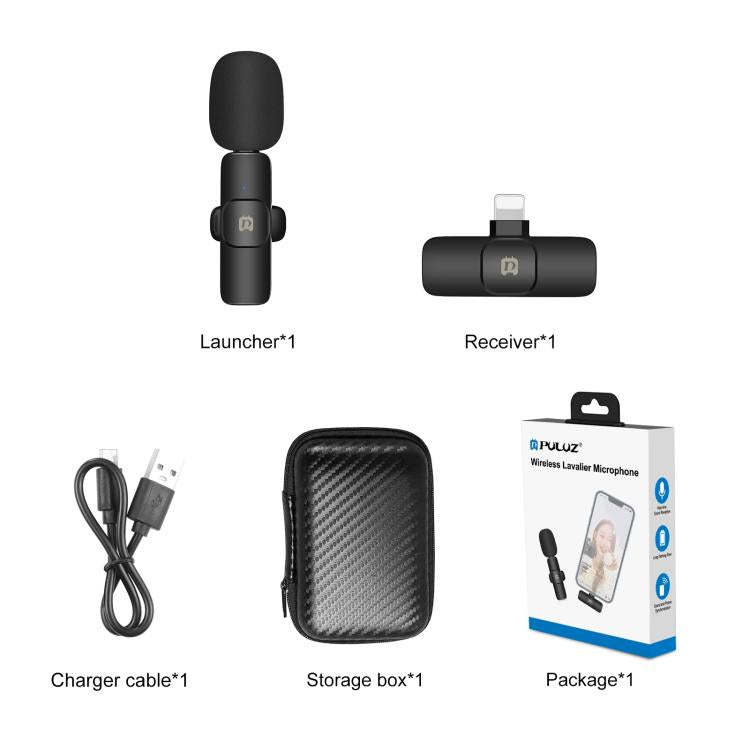 Microfono riverbero con riduzione del rumore lavalier wireless PULUZ per dispositivo a 8 pin, supporta la ricarica del telefono, 8 Pin Wireless Microphone