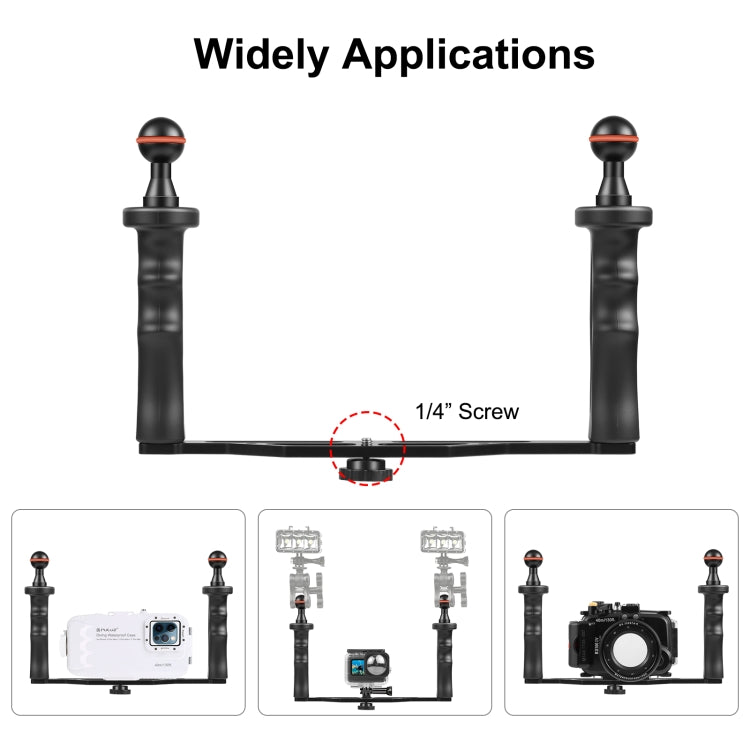 Stabilizzatore per vassoio in lega di alluminio a doppia impugnatura PULUZ per custodie per fotocamere subacquee, B Type Alloy Tray Stabilizer(Black)