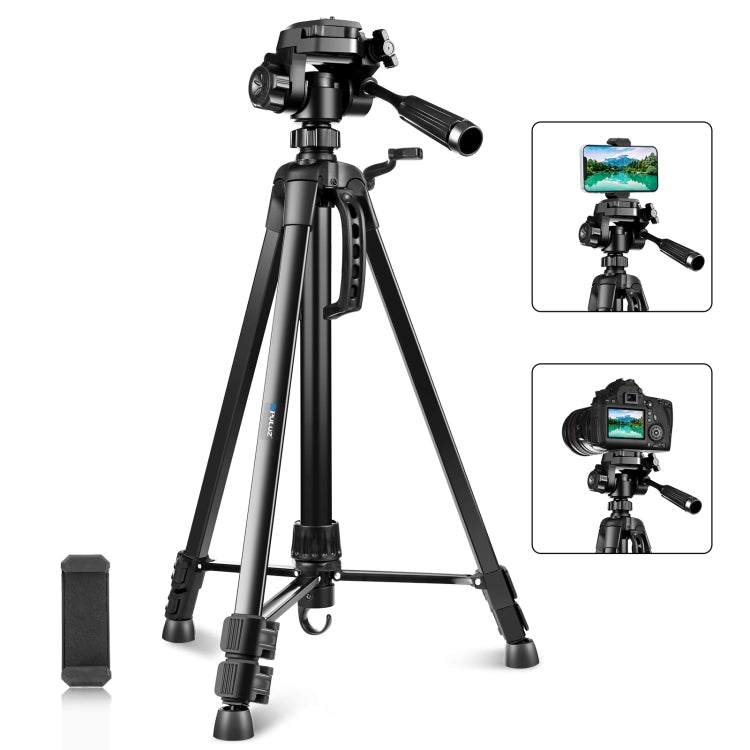 Supporto per treppiede live per selfie in alluminio PULUZ con testa tridimensionale e morsetto per telefono, Adjustable Height: 55-139cm