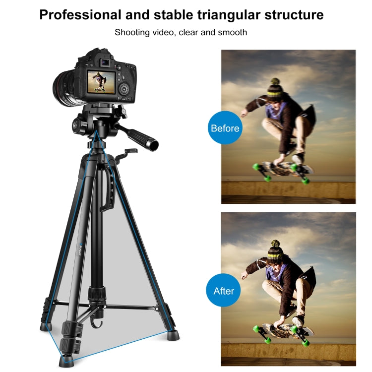 Supporto per treppiede live per selfie in alluminio PULUZ con testa tridimensionale e morsetto per telefono, Adjustable Height: 55-139cm