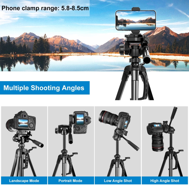 Supporto per treppiede live per selfie in alluminio PULUZ con testa tridimensionale e morsetto per telefono, Adjustable Height: 55-139cm