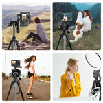Supporto per treppiede live per selfie in alluminio PULUZ con testa tridimensionale e morsetto per telefono, Adjustable Height: 55-139cm
