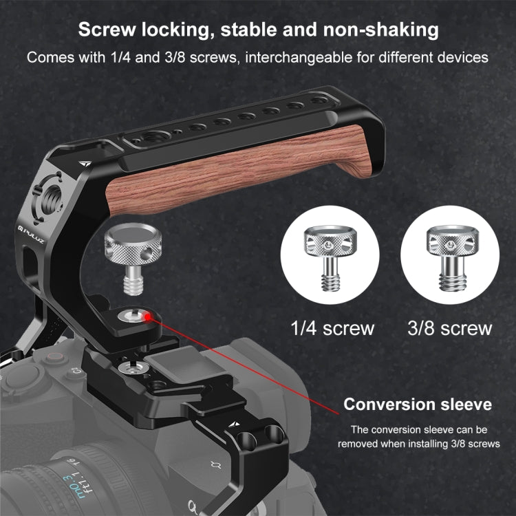PULUZ Arri Maniglia superiore in legno di metallo e legno con supporto per slitta fredda per stabilizzatore per gabbia per fotocamera Mirrorless, Metal Wooden Top Handle