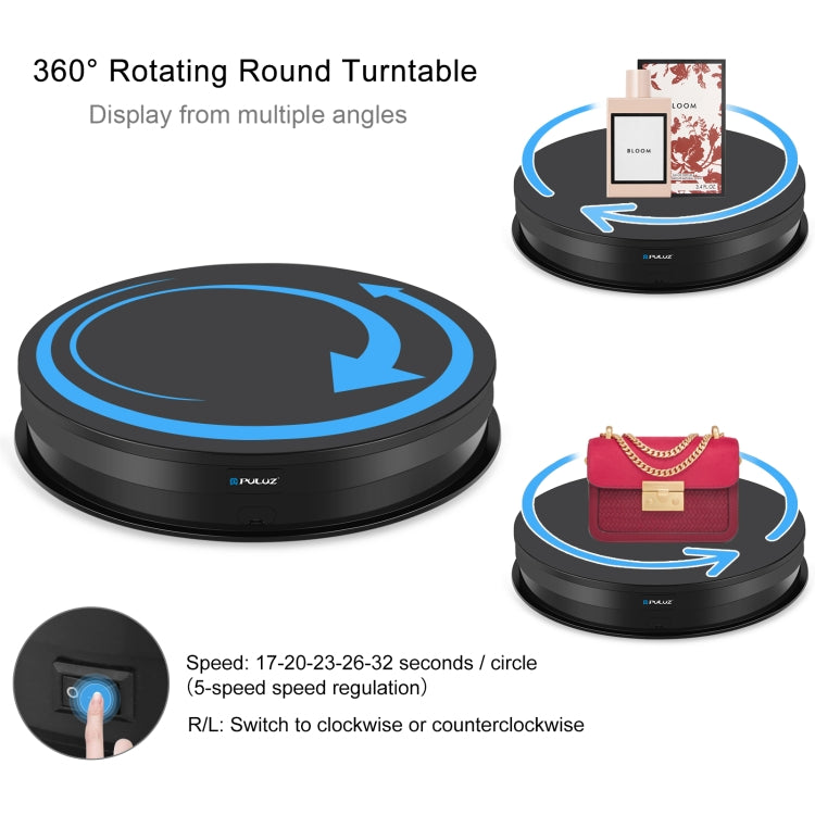 PULUZ Espositore per giradischi con velocità di regolazione da 30 cm, carico 10-15 kg, presa EU, 30cm Load 10-15kg Black EU Plug(RU), 30cm Load 10-15kg Black EU Plug, 30cm Load 10-15kg White EU Plug
