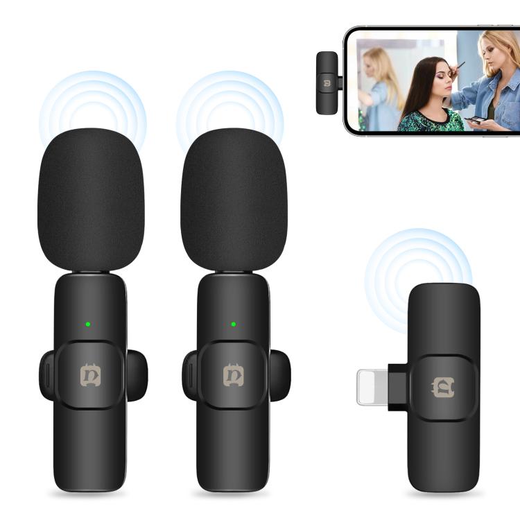 Microfoni riverbero lavalier wireless con riduzione del rumore PULUZ per iPhone / iPad, doppio microfono con ricevitore a 8 pin, 8-Pin Receiver and Dual Microphones