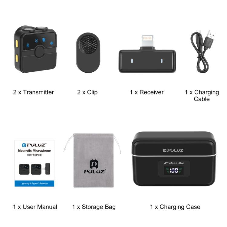 Microfono wireless lavalier PULUZ con custodia di ricarica