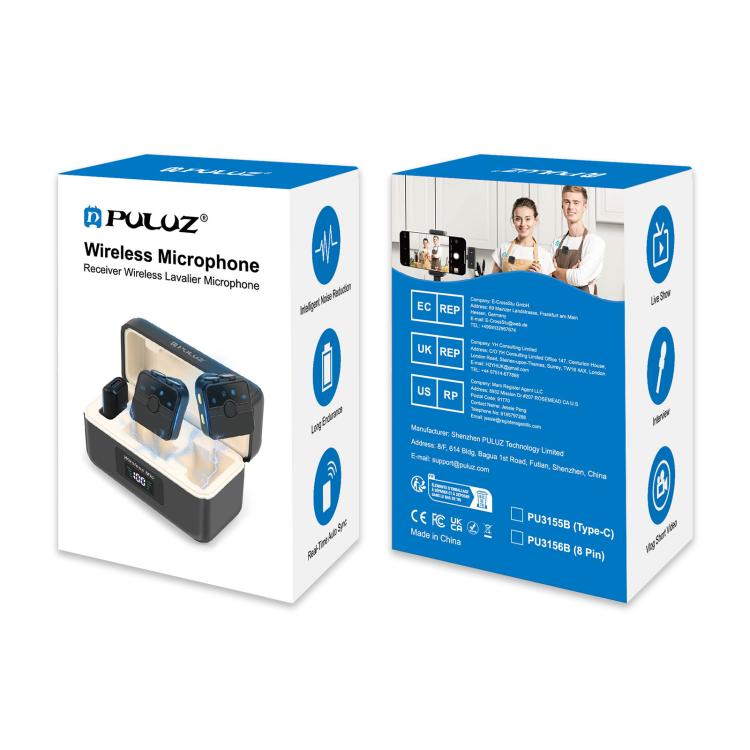 Microfono wireless lavalier PULUZ con custodia di ricarica