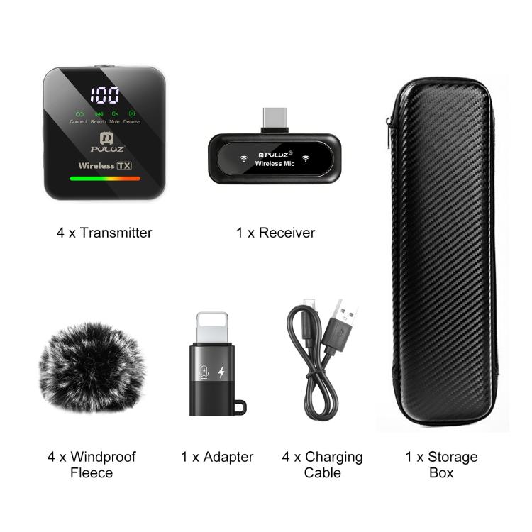 Microfono lavalier wireless PULUZ 4 trasmettitori + 1 ricevitore