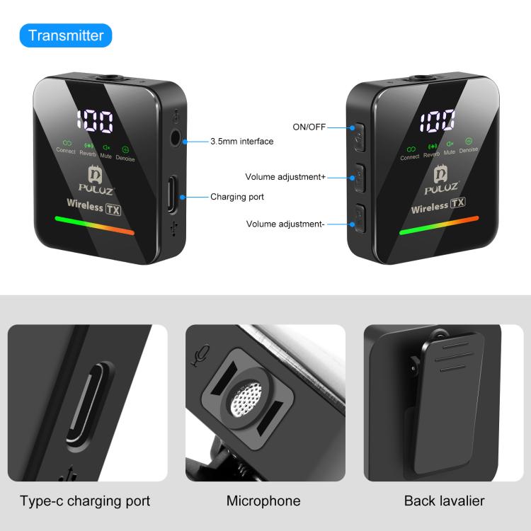 Microfono lavalier wireless PULUZ 4 trasmettitori + 1 ricevitore