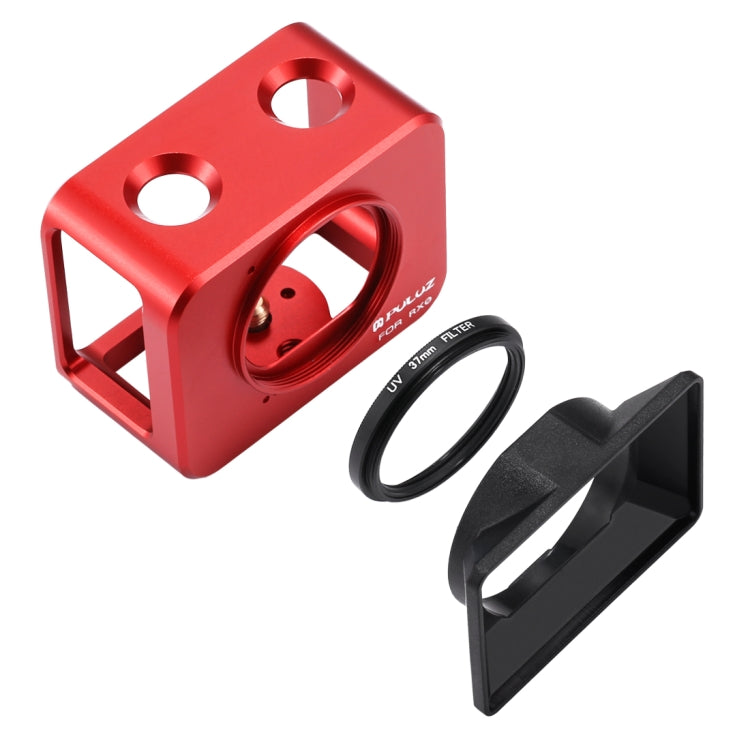PULUZ per Sony RX0 Gabbia protettiva in lega di alluminio + lente con filtro UV da 37 mm + parasole con viti e cacciaviti, Cage Black, Cage Gold, Cage Blue, Cage Red, Cage Silver, Cage Black(US)