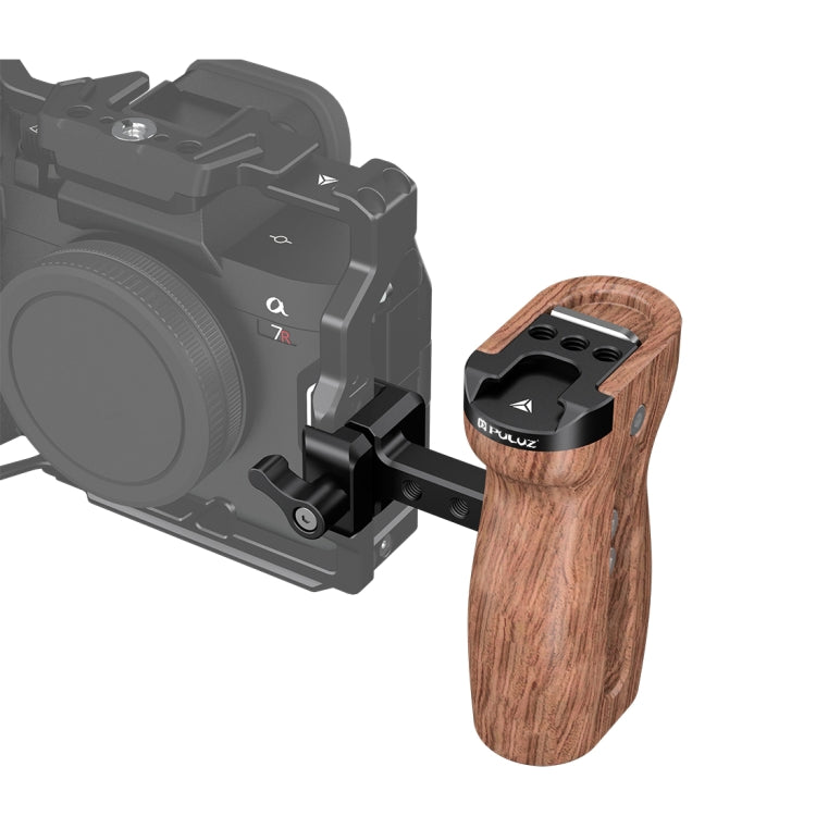 PULUZ Universal Slide Quick Release Side Handle in legno con attacco Cold Shoe per stabilizzatore gabbia fotocamera, Quick Release Side Wooden Handle