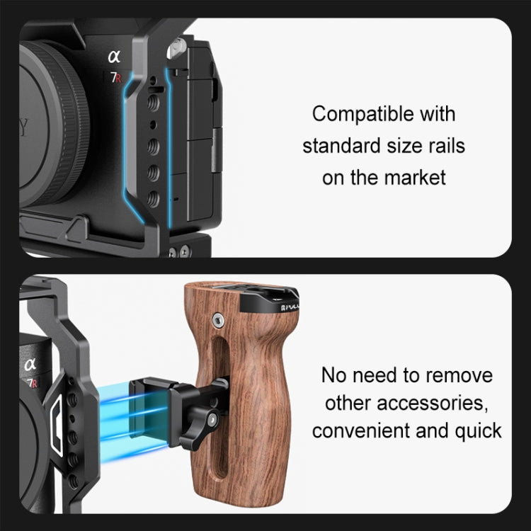 PULUZ Universal Slide Quick Release Side Handle in legno con attacco Cold Shoe per stabilizzatore gabbia fotocamera, Quick Release Side Wooden Handle