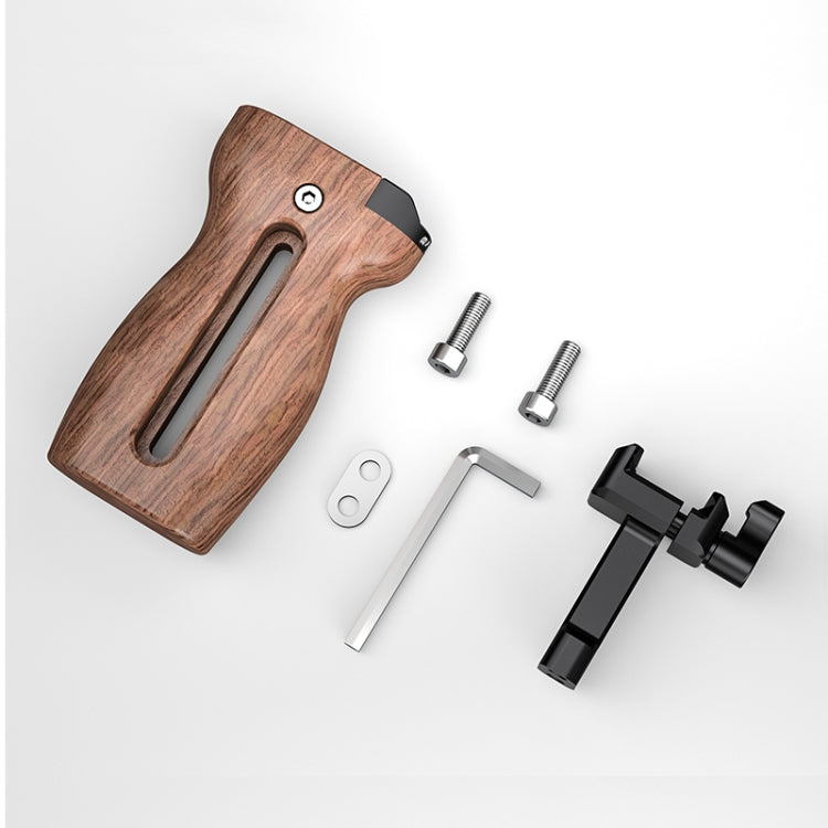 PULUZ Universal Slide Quick Release Side Handle in legno con attacco Cold Shoe per stabilizzatore gabbia fotocamera, Quick Release Side Wooden Handle
