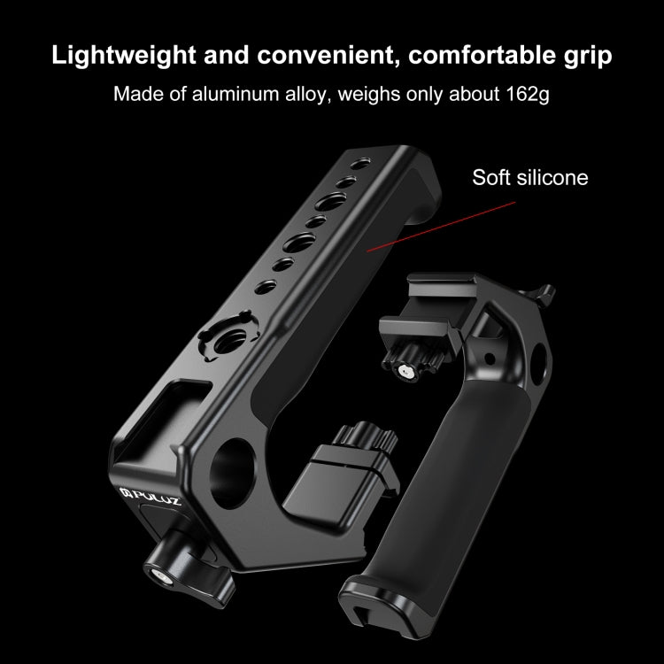 Maniglia superiore a sgancio rapido in metallo a doppio filetto PULUZ con slitta fredda per stabilizzatore della gabbia della fotocamera