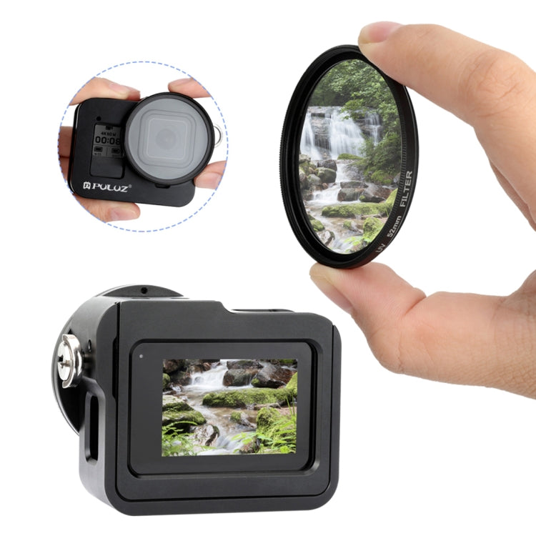 Custodia PULUZ Gabbia protettiva in lega di alluminio CNC con telaio assicurativo e lente UV da 52 mm per GoPro HERO8 Nero, For HERO8 Black with Frame