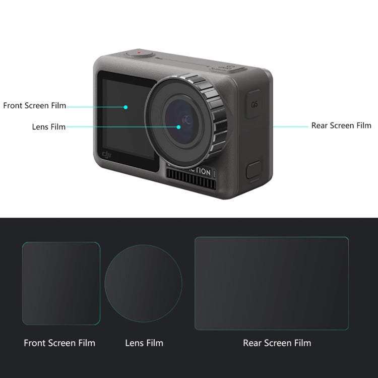 Obiettivo PULUZ + display LCD anteriore e posteriore Pellicola in vetro temperato 9H 2.5D per DJI Osmo Action, For DJI Osmo Action