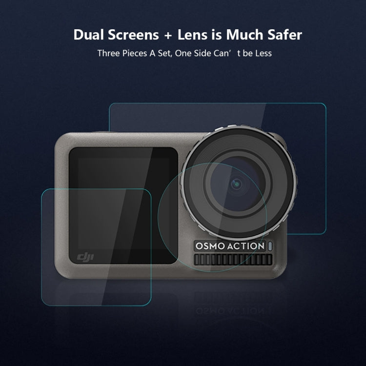 Obiettivo PULUZ + display LCD anteriore e posteriore Pellicola in vetro temperato 9H 2.5D per DJI Osmo Action, For DJI Osmo Action
