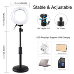 Supporto da tavolo con base rotonda PULUZ + luce video vlogging ad anello LED dimmerabile da 4,7 pollici 12 cm 3 modalità, altezza regolabile: 15,5 cm-25,5 cm, Desktop Mount+4.7 inch