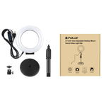 Supporto da tavolo con base rotonda PULUZ + luce video vlogging ad anello LED dimmerabile da 4,7 pollici 12 cm 3 modalità, altezza regolabile: 15,5 cm-25,5 cm, Desktop Mount+4.7 inch