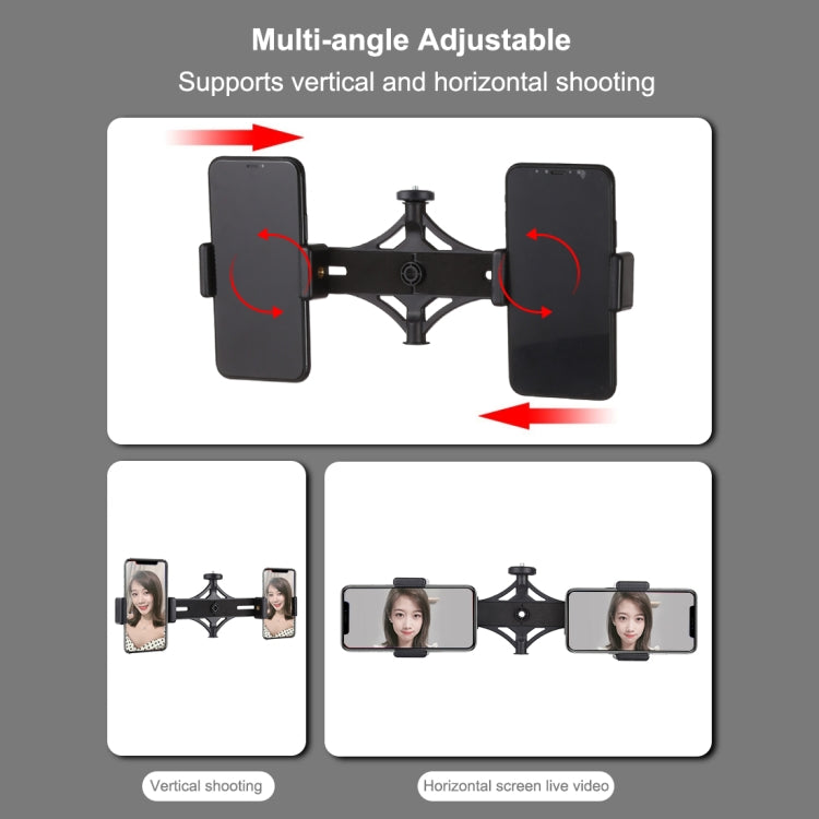 PULUZ Trasmissione in diretta Staffe per doppio telefono Supporto orizzontale per iPhone, Galaxy, Huawei, Xiaomi, Sony e altri smartphone, Dual Phone Bracket