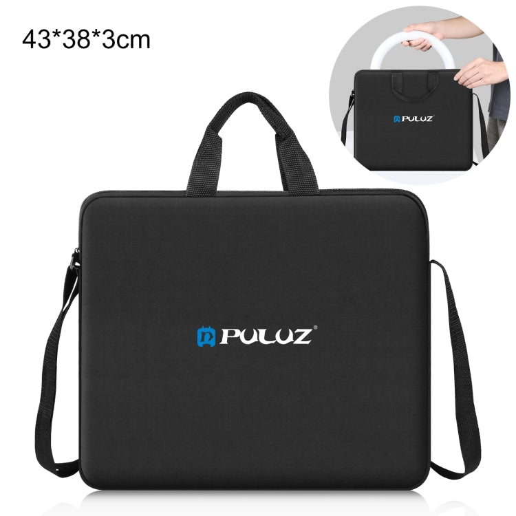 PULUZ Anello da 14 pollici con luci a LED Borsa a tracolla portatile con cerniera, dimensioni: 43 cm x 38 cm x 3 cm, 43cm x 38cm x 3cm