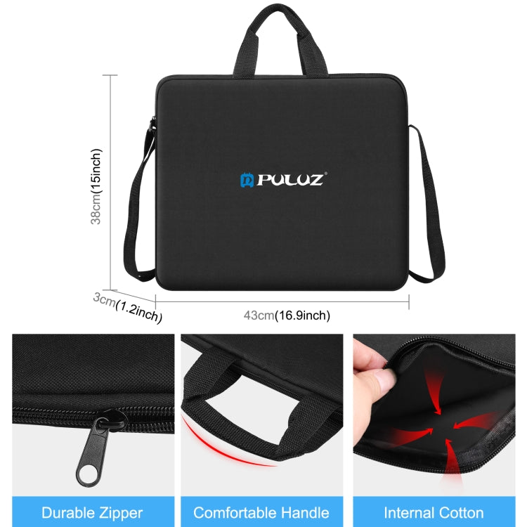 PULUZ Anello da 14 pollici con luci a LED Borsa a tracolla portatile con cerniera, dimensioni: 43 cm x 38 cm x 3 cm, 43cm x 38cm x 3cm