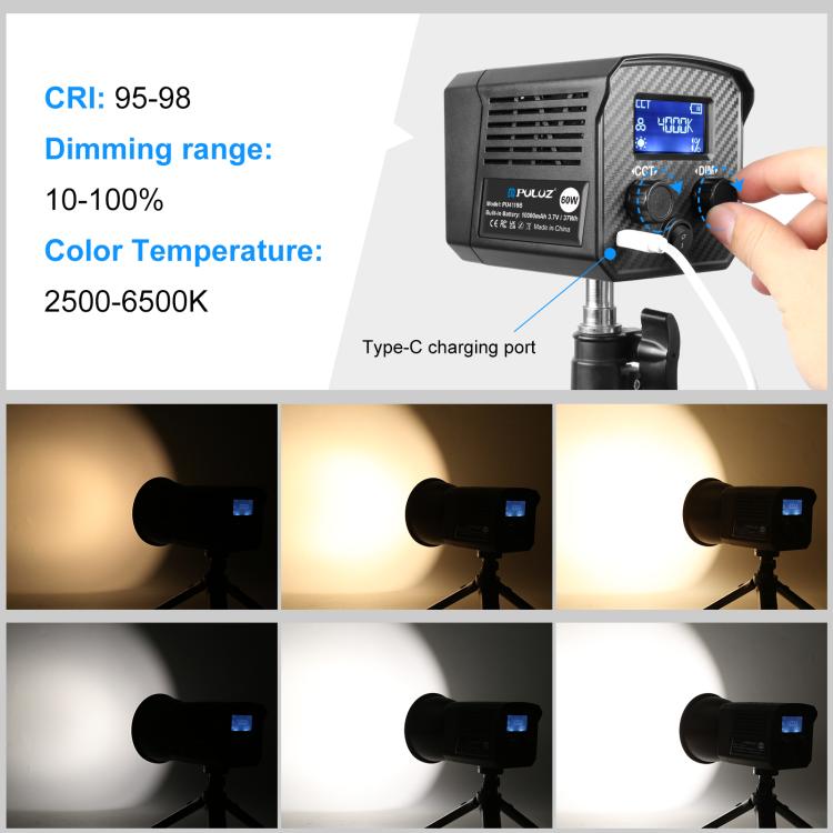 PULUZ 60W Studio Video Light 2500K-6500K Doppia Temperatura Colore Fotografia Professionale Luce di Riempimento, 60W Studio Video Light