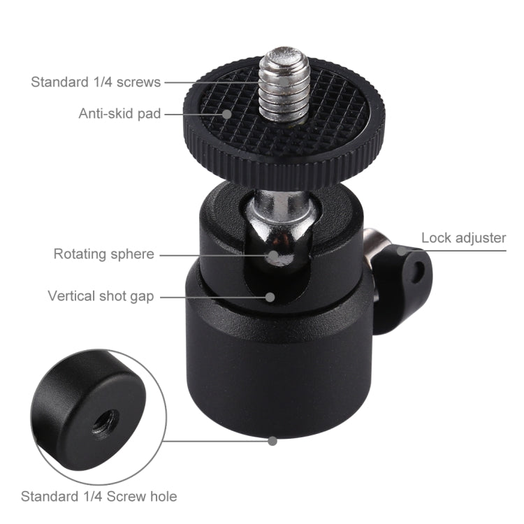 Adattatore per testa a sfera per treppiede in metallo con vite da 1/4 di pollice PULUZ con blocco, Tripod Ball Head