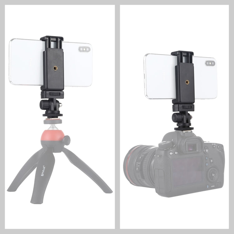 Adattatore per treppiede per scarpa fredda con filettatura a vite PULUZ da 1/4 di pollice con morsetto per telefono, Mount Adapter with Phone Clamp