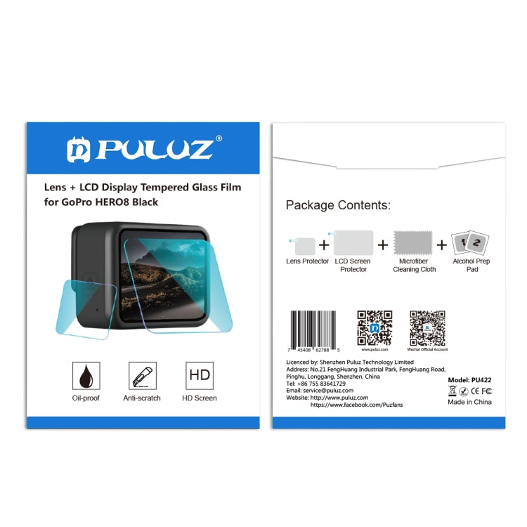 PULUZ per GoPro HERO8 Obiettivo Nero + Display LCD Pellicola in vetro temperato 9H 2.5D, For GoPro HERO8 Black