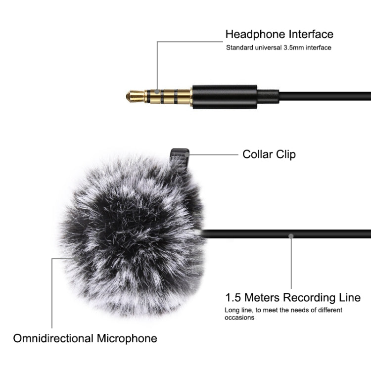 Microfono condensatore lavalier cablato 3,5 mm 1,5 m