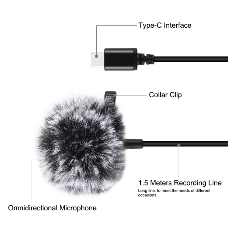 Microfono di registrazione a condensatore cablato USB-C/Type-C PULUZ da 1,5 m, 1.5m Type-C