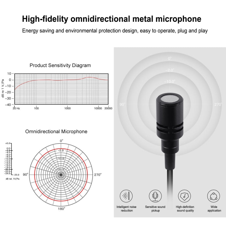 Microfono video per registrazione video a condensatore omnidirezionale Jack Lavalier da 3,5 mm PULUZ, lunghezza: 6 m, Lavalier Microphone