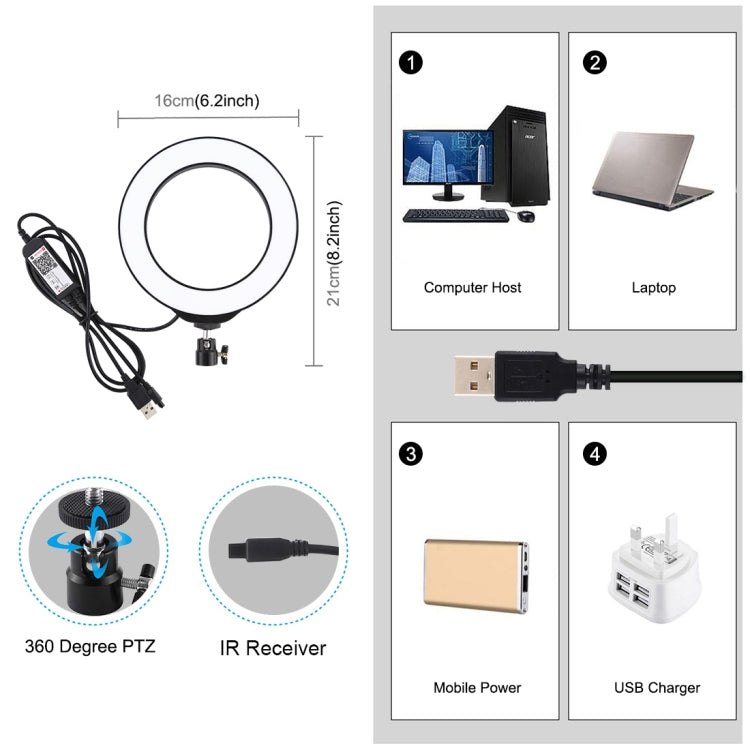 Anello LED RGBW 6.2" USB dimmerabile con telecomando
