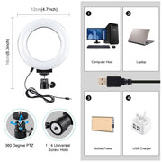 Luce anello LED 4.7" RGBW USB dimmerabile con testa a sfera